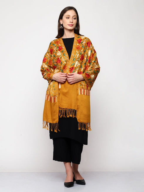 Women's Aari Embroidered Wool Stole